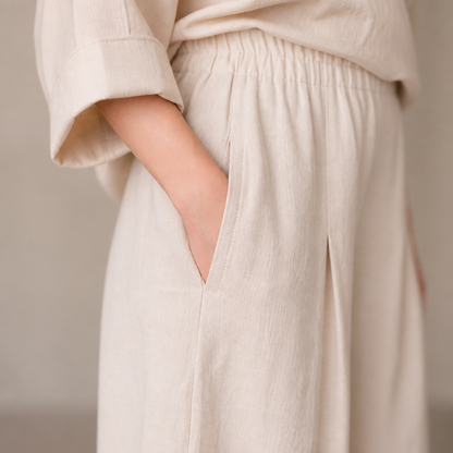 LioraLuxe™ – Casual Layered V-Neck Tee & Wide-Leg Trouser Set