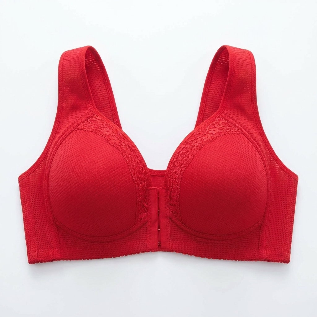 VivaFemme™ – Lace-Accented Wireless Bra with Front Closure