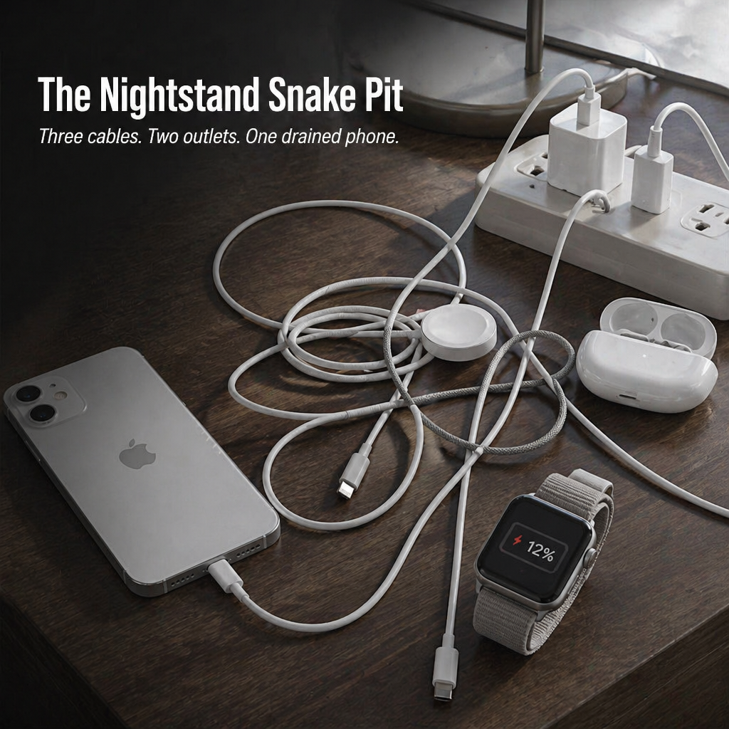 ChargeFlow™ — Clip Your iPhone, Watch & Headsets Onto Single Foldable Qi2 Stand