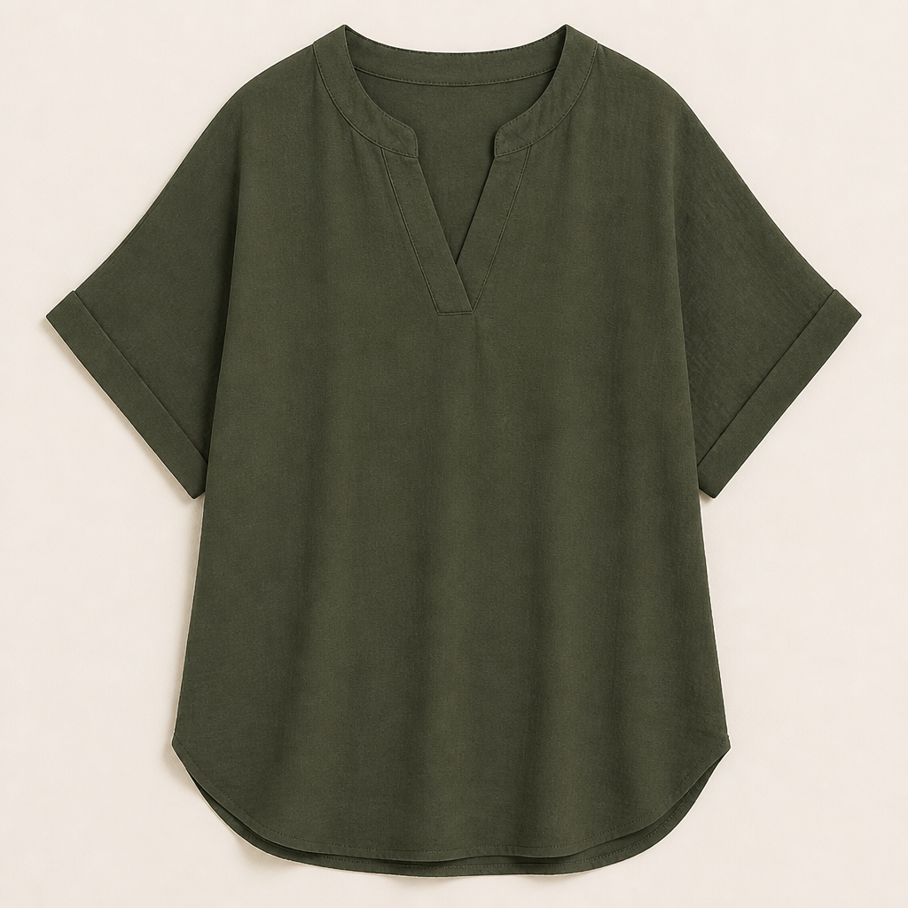 Silkora™ – Easy V-Neck Blouse with Rounded Hem