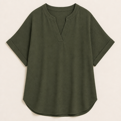 Silkora™ – Easy V-Neck Blouse with Rounded Hem