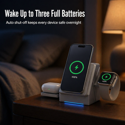 ChargeFlow™ — Clip Your iPhone, Watch & Headsets Onto Single Foldable Qi2 Stand