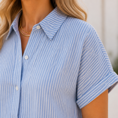 LunaVerve™ – Airy Striped Midi Shirt Dress with Button Front