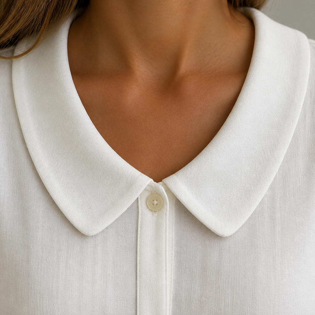 LuminaLuxe™ – Gentle Peter Pan Collar Half-Sleeve Top
