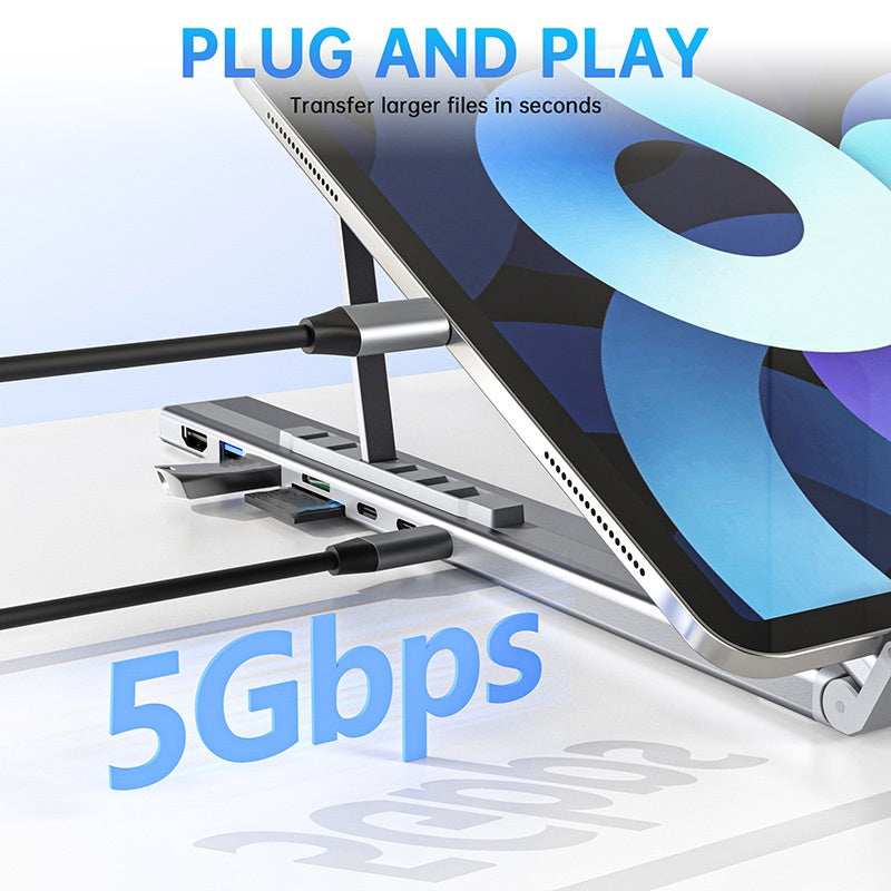 StreamlineSync™ 8-Port Dock & Adjustable Stand — Crush Neck Pain and Command Your Workspace with Effortless Focus