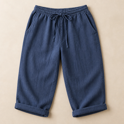 SenseLuxe™ – Lightweight Cotton-Linen Capri Pants Featuring Rolled Cuffs