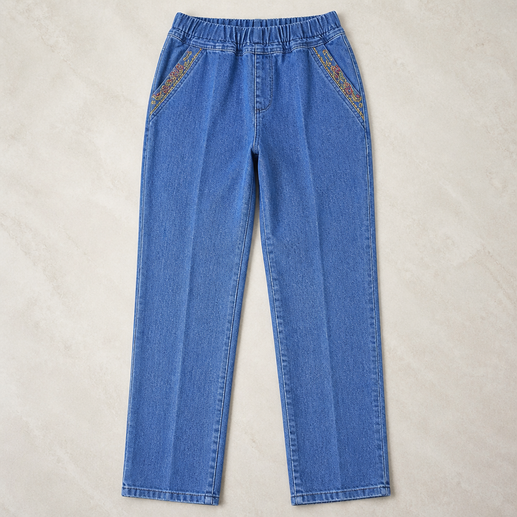 SculptEase™ – Stretch Pull-On Straight Leg Jeans with Embroidered Pockets