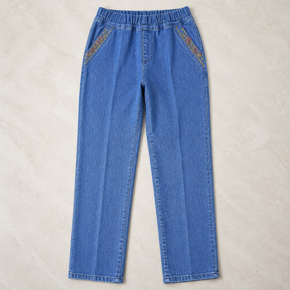 SculptEase™ – Stretch Pull-On Straight Leg Jeans with Embroidered Pockets