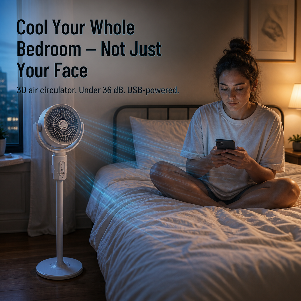 BreezeCraft™ — Quietly Cool Your Entire Bedroom Using Just One USB Port