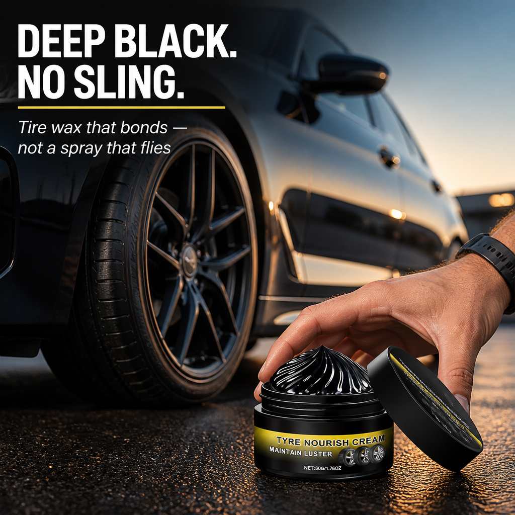 MidnightSheen™ — Revive Rich Black Tire Gloss That Defies Sling, Rain & UV Fading