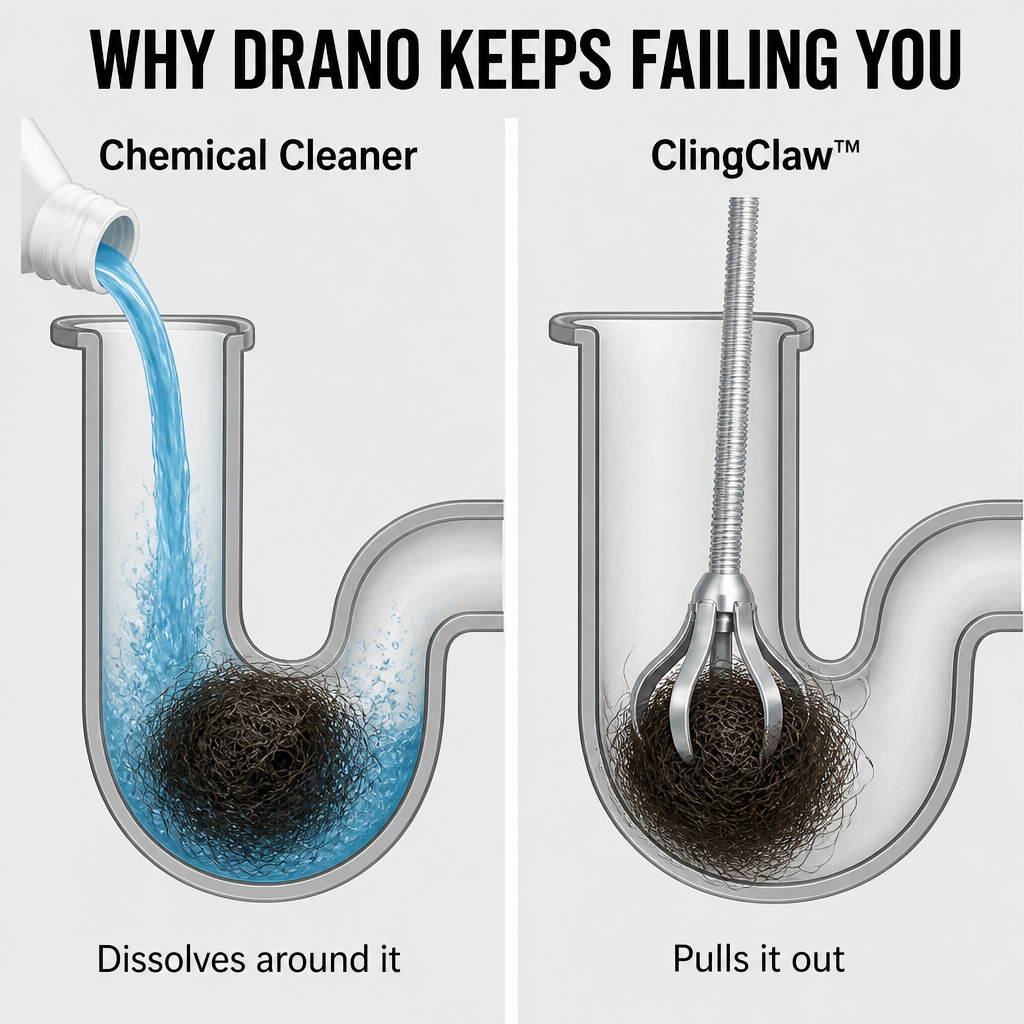ClingClaw™ — Extract Hairball Drano Even Plumbers Can't Access