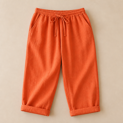 SenseLuxe™ – Lightweight Cotton-Linen Capri Pants Featuring Rolled Cuffs
