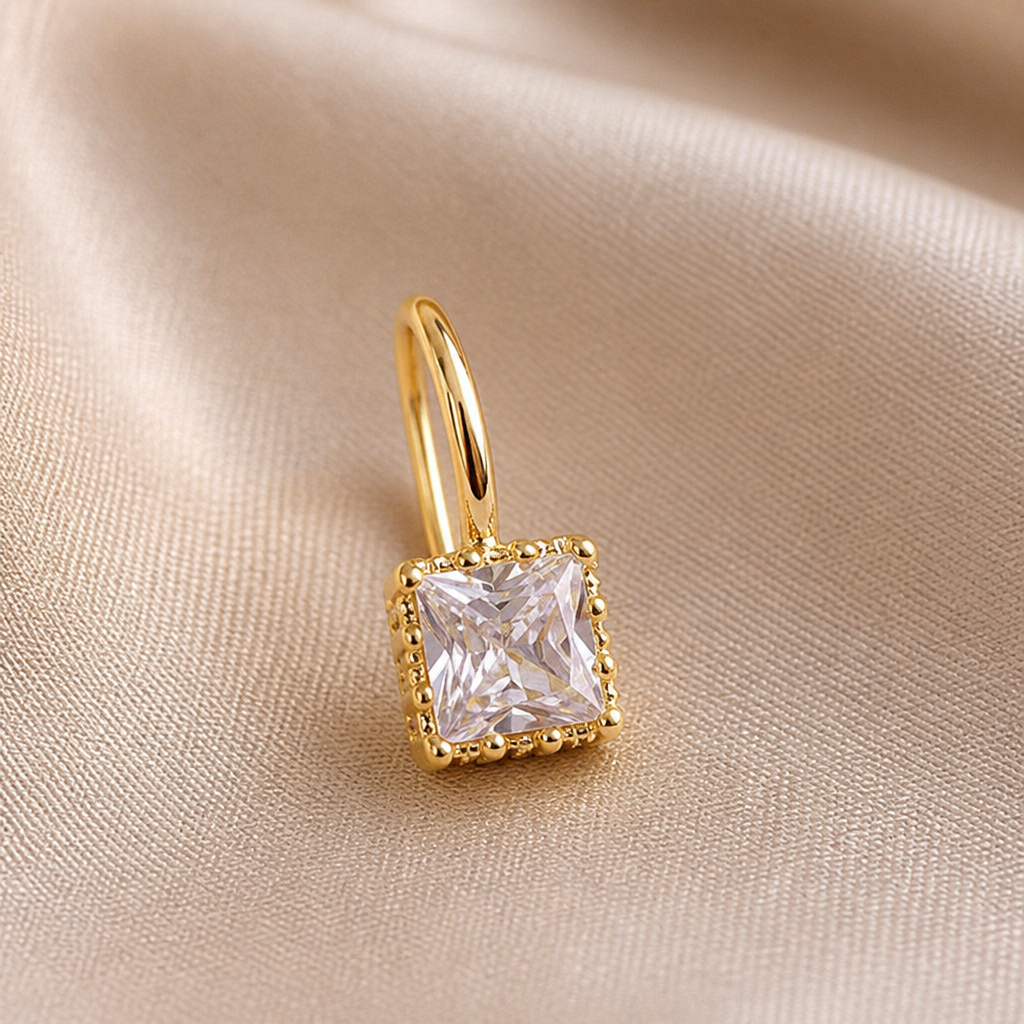 LumaLuxe™ – Delicate Square-Cut Crystal Dangle Earrings in Gold