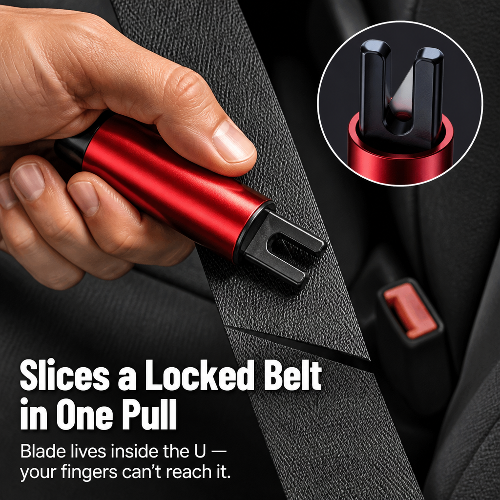 VeroGuard™ — One Press to Break Glass and Slice Through Your Seatbelt