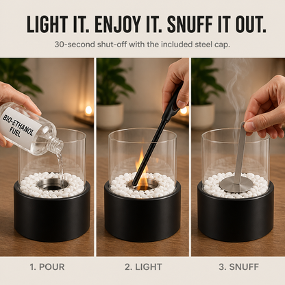 GlideCore™ — Transform Any Table into a Warm Real-Flame Focal Point in 10 Seconds