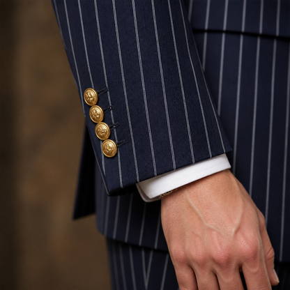 Voltura™ – Double-Breasted Pinstripe Suit with Peaked Lapels