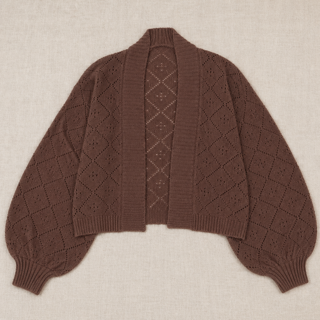 AerieLuxe™ – Hollow Knit Shawl Cardigan with Open Front and Lantern Sleeves