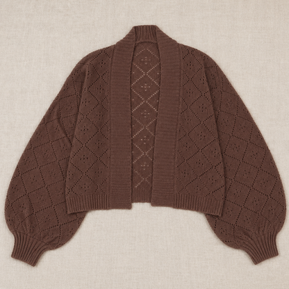 AerieLuxe™ – Hollow Knit Shawl Cardigan with Open Front and Lantern Sleeves