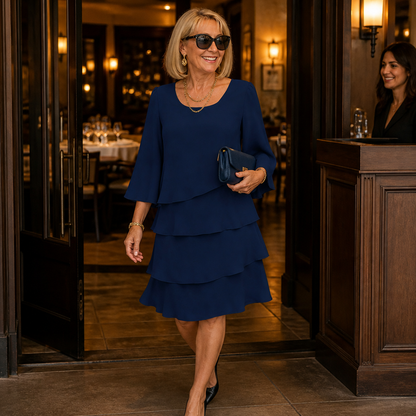 LumaBella™ – Graceful Layered Chiffon Dress with Flowing Bell Sleeves