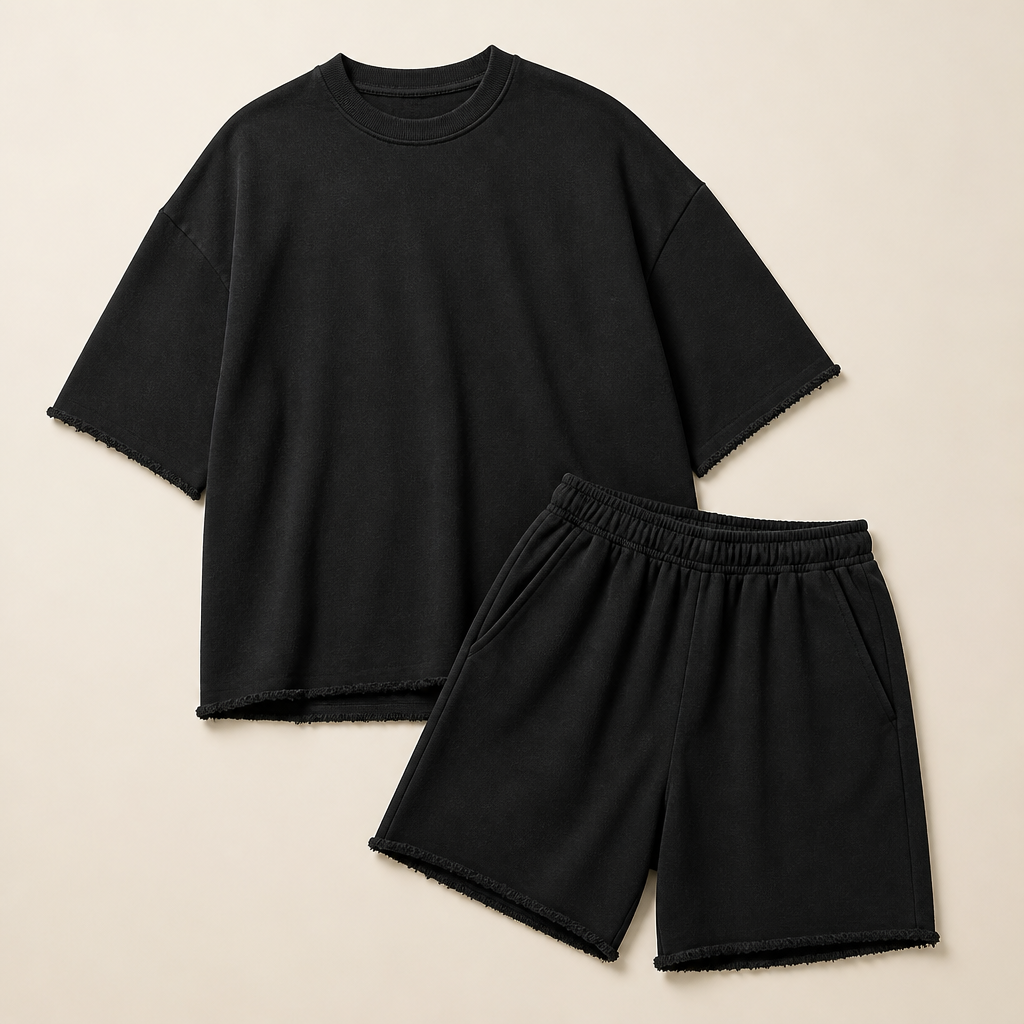 ArdentFlex™ – Comfortable Loose-Fit Raw-Edge Tee & Shorts Set