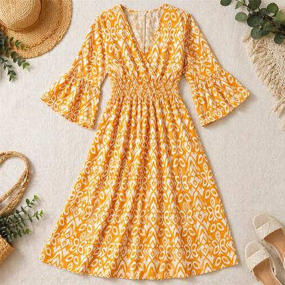 Majestella™ – Breezy V-Neck Smocked Waist Midi Dress