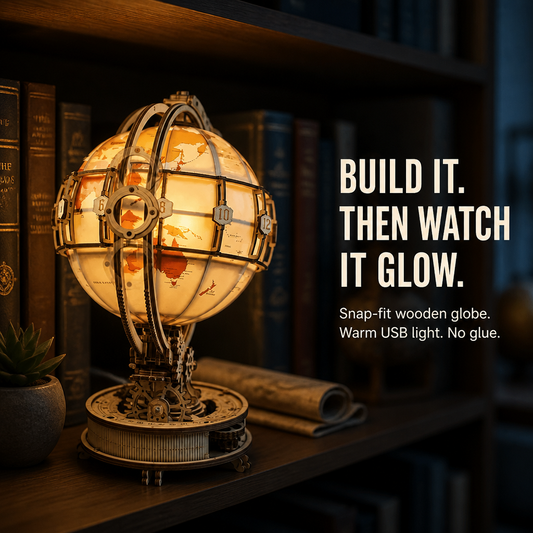 LumoraSphere™ — Click Together a Radiant Wooden Globe That Also Works as Decor