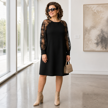 LioraMuse™ – Graceful Floral Lace Sleeve A-Line Dress
