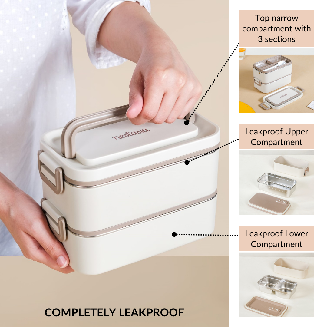 Ninja Airtight Double Decker Bento Lunch Box in Matte Beige, 2000ml Capacity