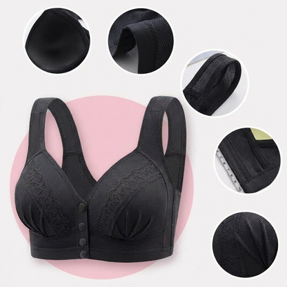 Sculptique™ – Wireless Lift Bra with Front Snap and Lace Accents