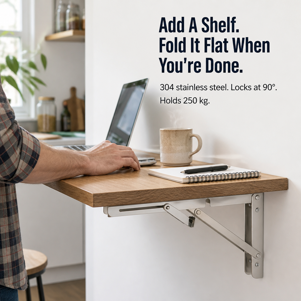 FlexiMount™ — Install Drop-Down Shelves Supporting 550 lbs That Fold Flat in Moments