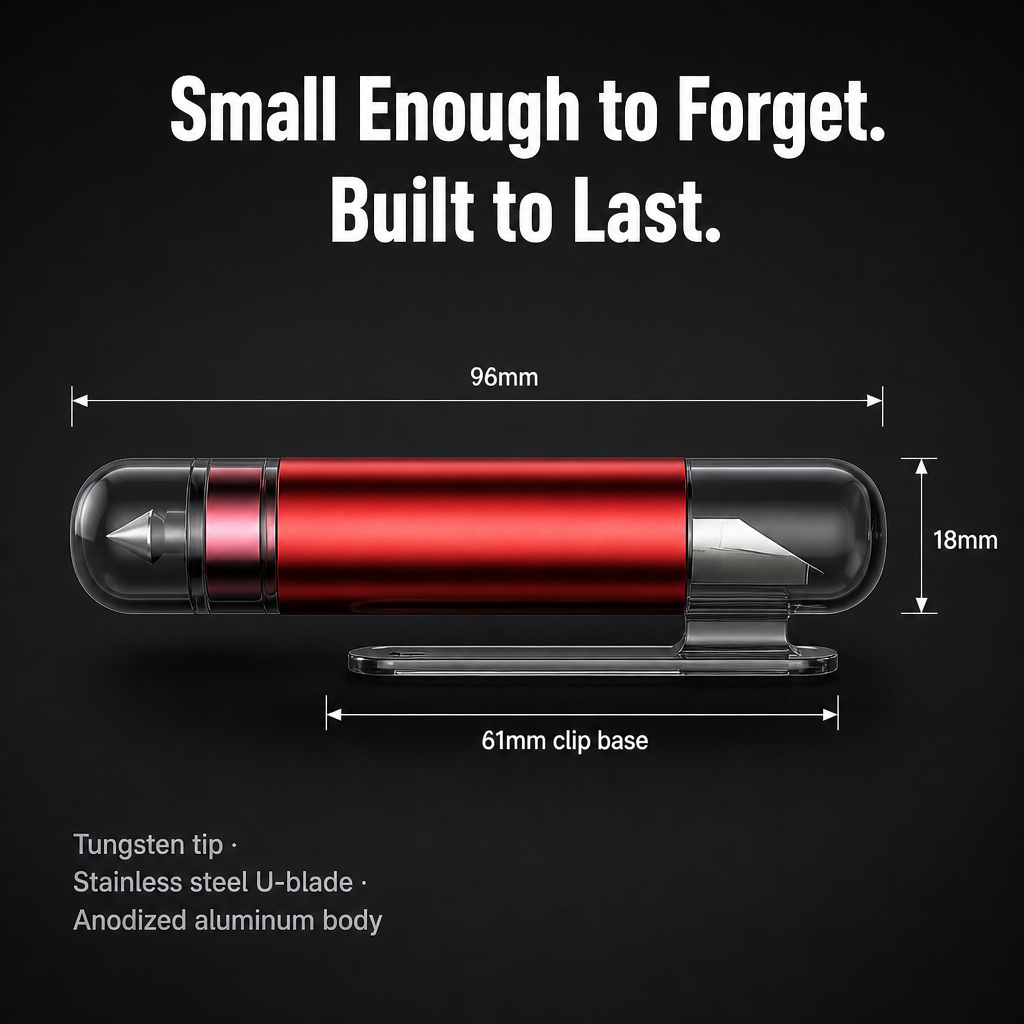 VeroGuard™ — One Press to Break Glass and Slice Through Your Seatbelt