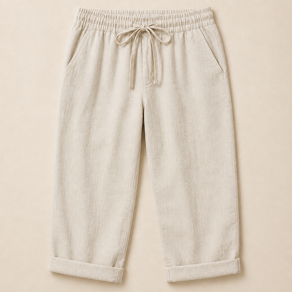 SenseLuxe™ – Lightweight Cotton-Linen Capri Pants Featuring Rolled Cuffs