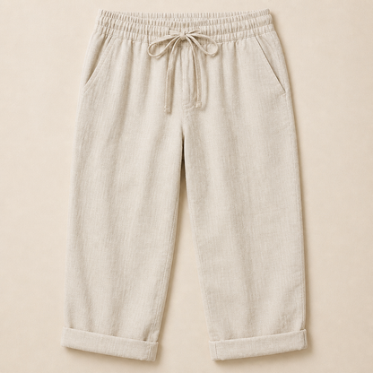 SenseLuxe™ – Lightweight Cotton-Linen Capri Pants Featuring Rolled Cuffs