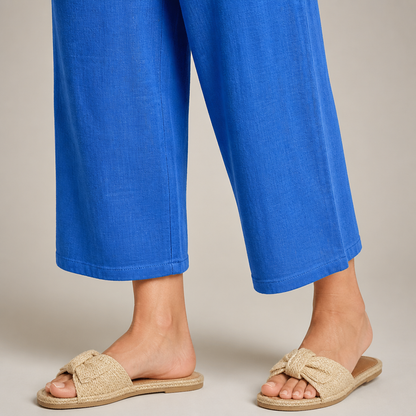 LumoraEase™ – Soft Cotton-Linen V-Neck Two-Piece Ensemble