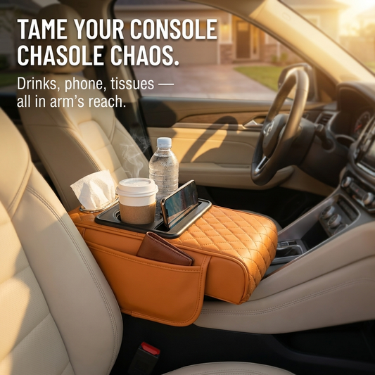 LuminaLuxe™ — Conquer Center Console Clutter With a Single Strap-On Armrest Pad