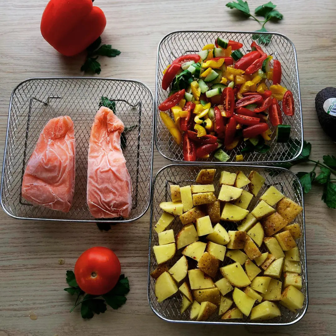 Multi-layer Air Fryer Baskets with 2 Complimentary Heat-Resistant Tongs