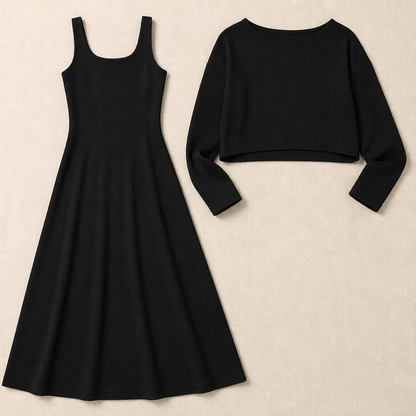 VeloraMist™ – Soft Knit Two-Piece Ensemble with Layered Cropped Top