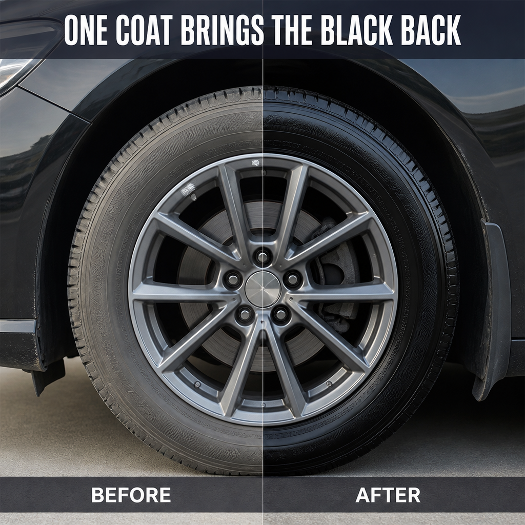 MidnightSheen™ — Revive Rich Black Tire Gloss That Defies Sling, Rain & UV Fading