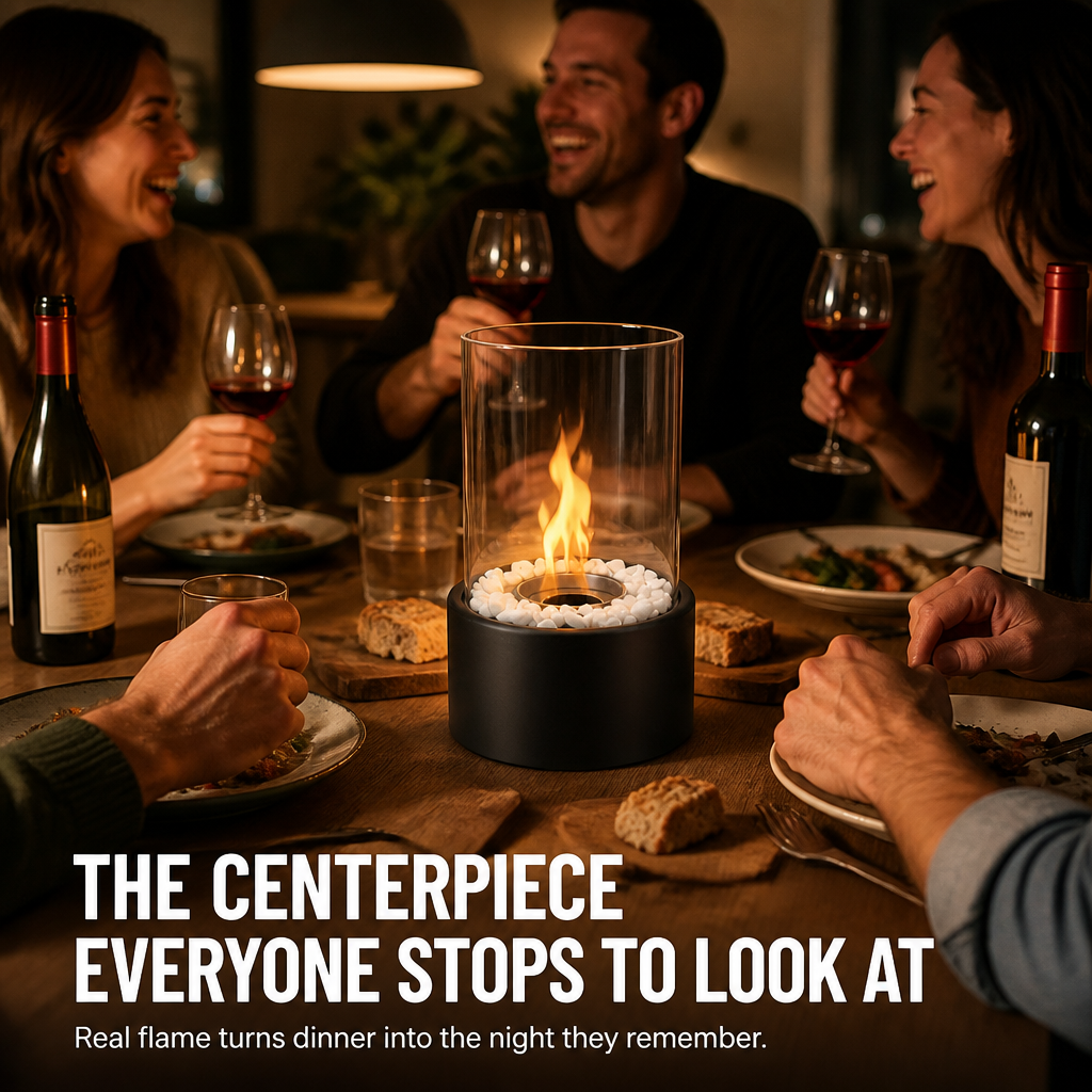 GlideCore™ — Transform Any Table into a Warm Real-Flame Focal Point in 10 Seconds