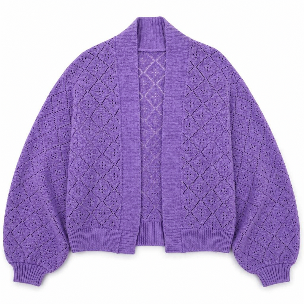 AerieLuxe™ – Hollow Knit Shawl Cardigan with Open Front and Lantern Sleeves