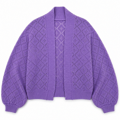 AerieLuxe™ – Hollow Knit Shawl Cardigan with Open Front and Lantern Sleeves
