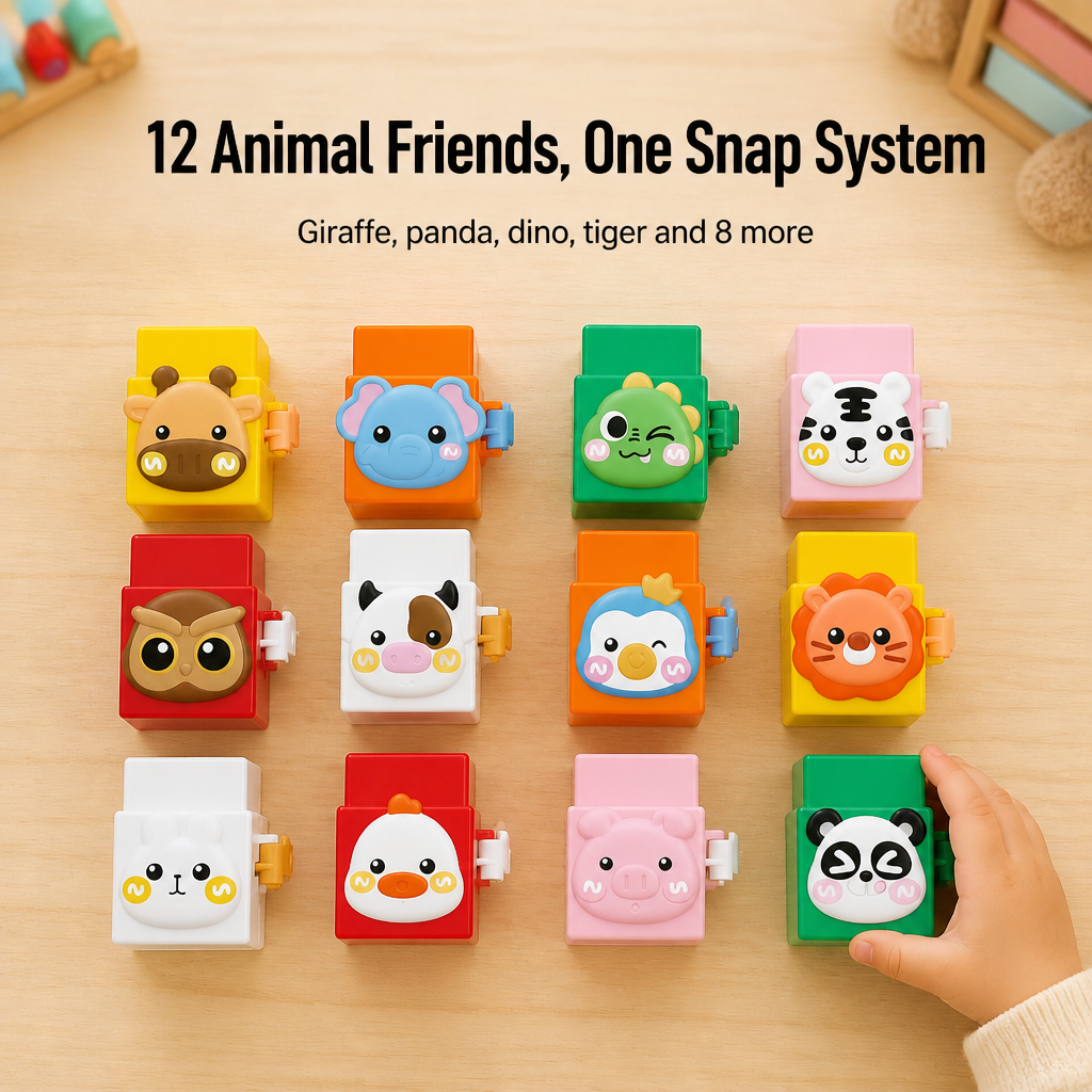 BrillieBlocks™ — Snap 12 Animal Pals Into Towers Kids Can't Stop
