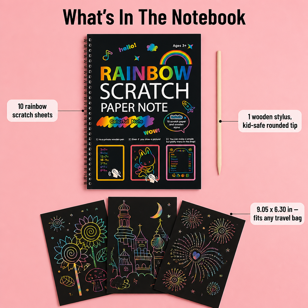 VividDreams™ Scratch Art Notebook — Swap Screen Time For Calm, Clean Rainbow Fun