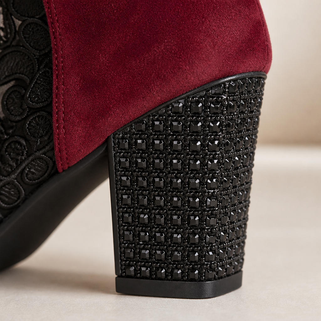 SerenLace™ Floral Lace Block Heel Ankle Boots — Feel Stunningly Stylish and Comfortable All Day Long