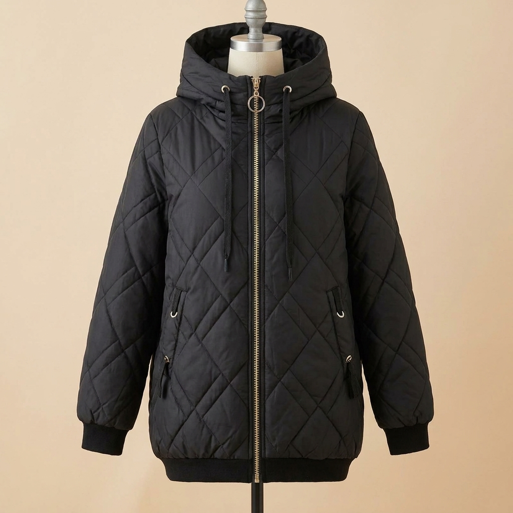 RamoraVibe™ – Diamond-Stitched Parka with Hood and Drawstring Closure