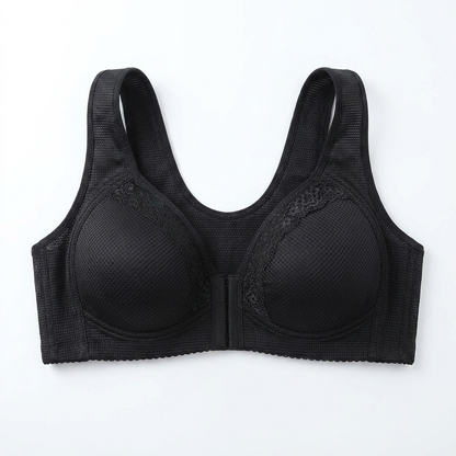 VivaFemme™ – Lace-Accented Wireless Bra with Front Closure