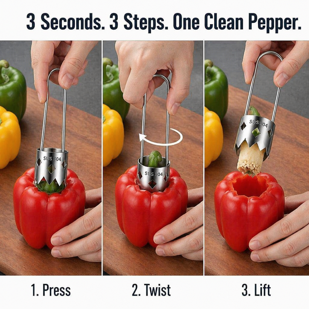 CoreEase™ — Hollow Peppers, Apples & Pears with a Single Clean Twist