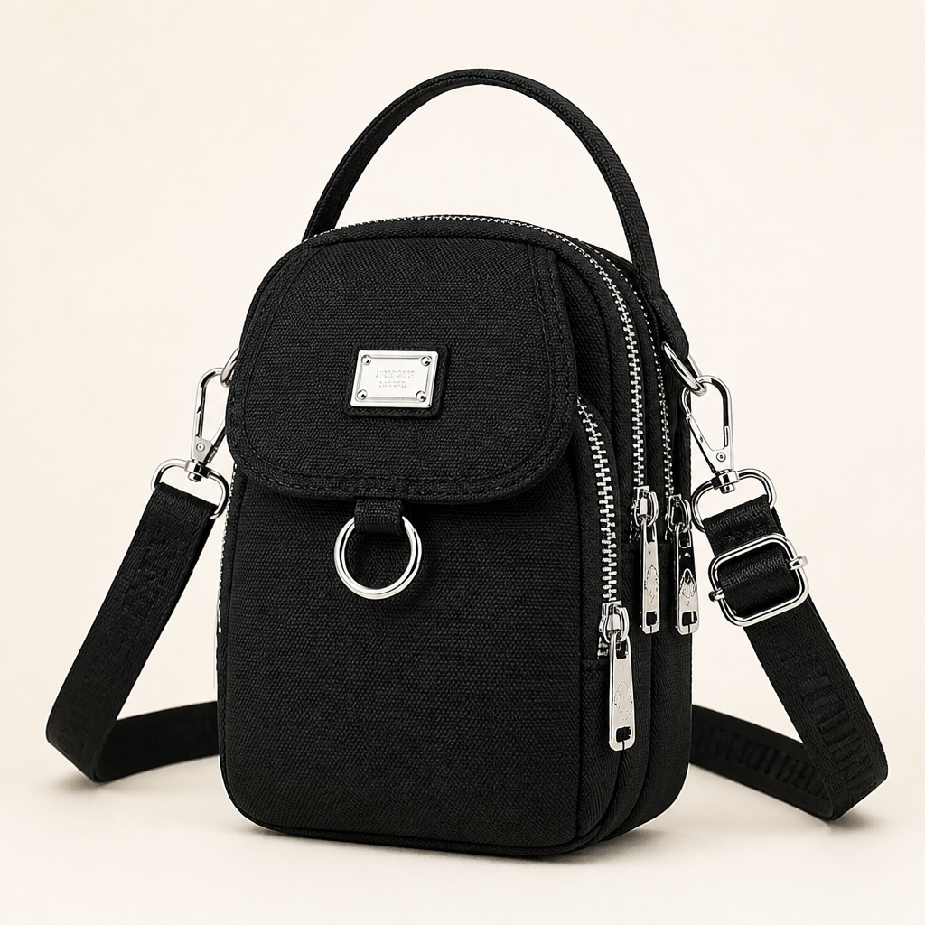 VeloTrek™ – Weatherproof Oxford Compact Crossbody Bag with Triple-Zip Design