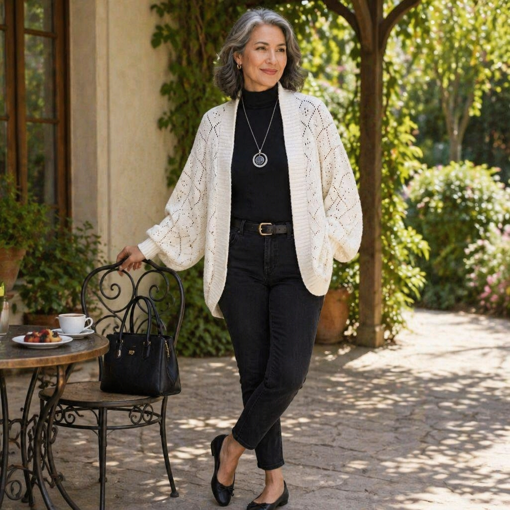 AerieLuxe™ – Hollow Knit Shawl Cardigan with Open Front and Lantern Sleeves