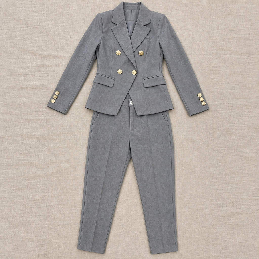 VeroLuxe™ – Custom Double-Breasted Blazer Ensemble with Gold Buttons